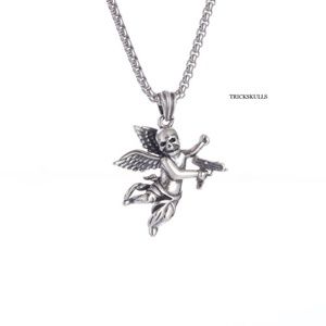 Uzi Skull Cupid Winged Love War Angel Cherub Streetwear Pendant & 60cm Chain